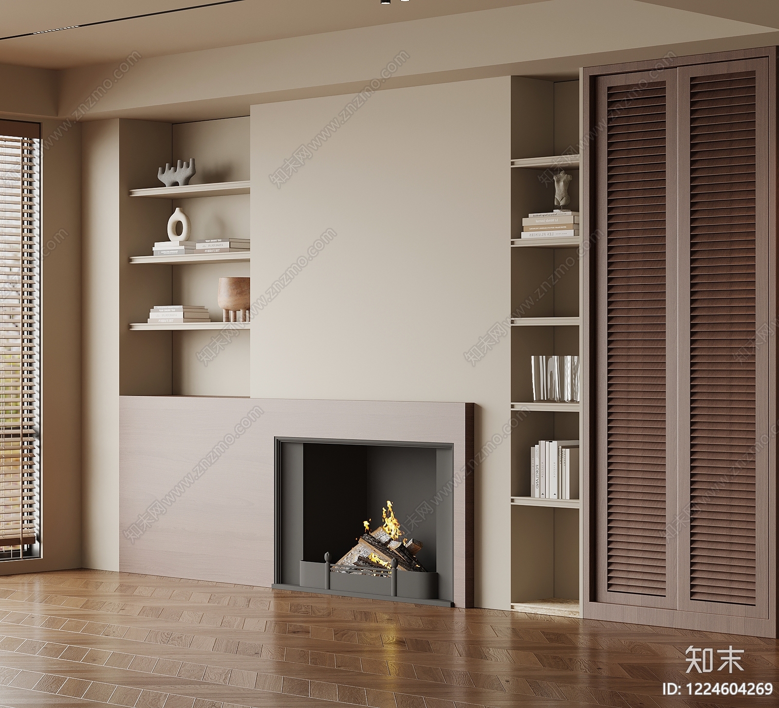 奶油风书柜SU模型下载【ID:1224604269】