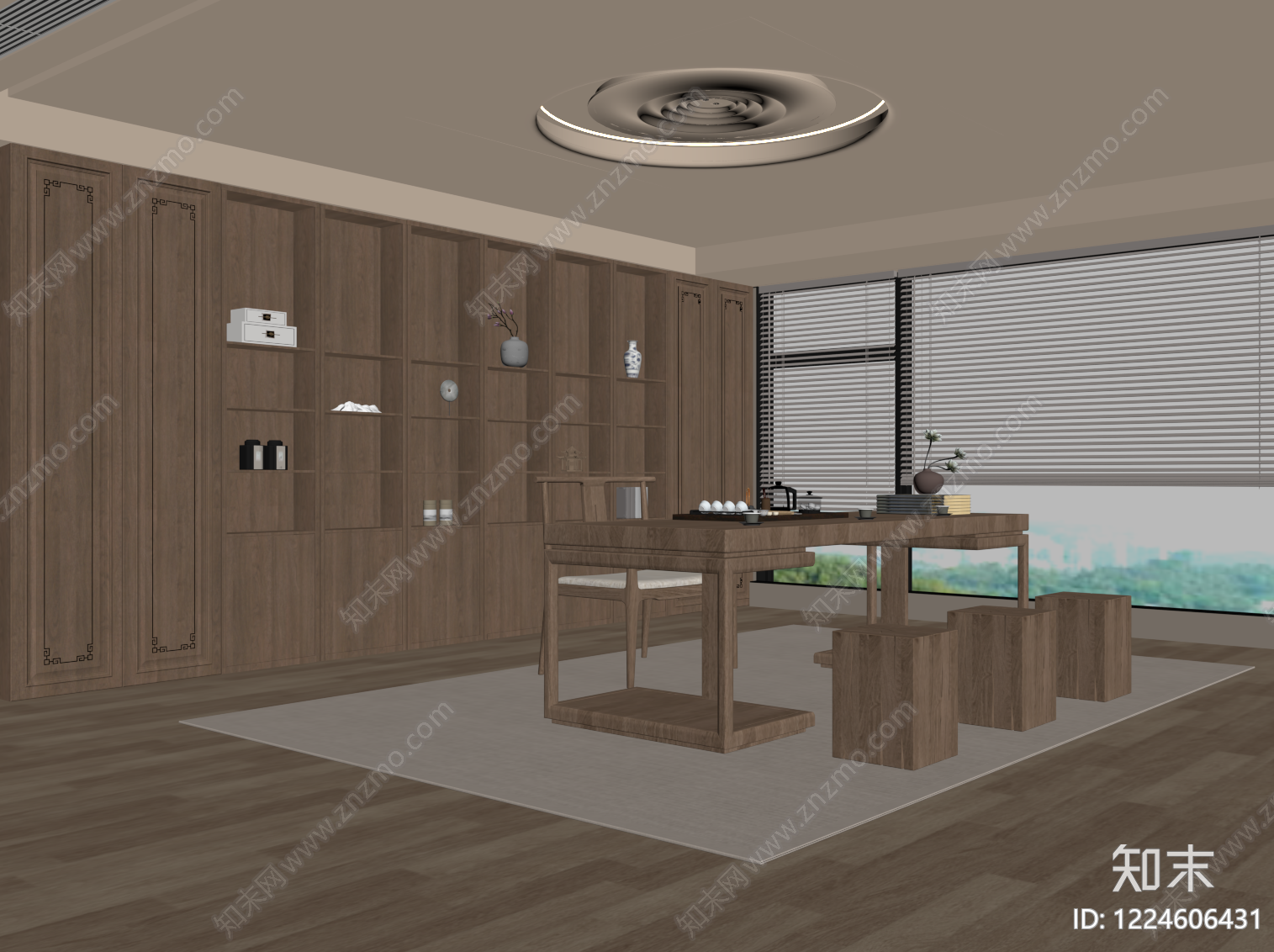 新中式茶室SU模型下载【ID:1224606431】