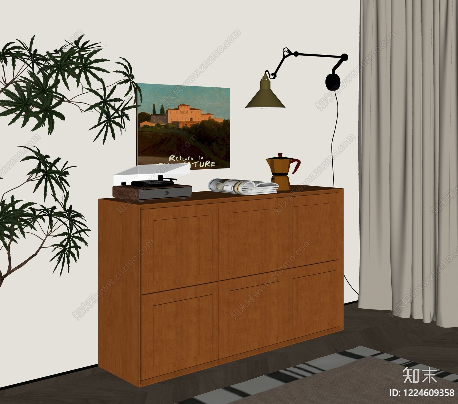 中古风玄关柜SU模型下载【ID:1224609358】