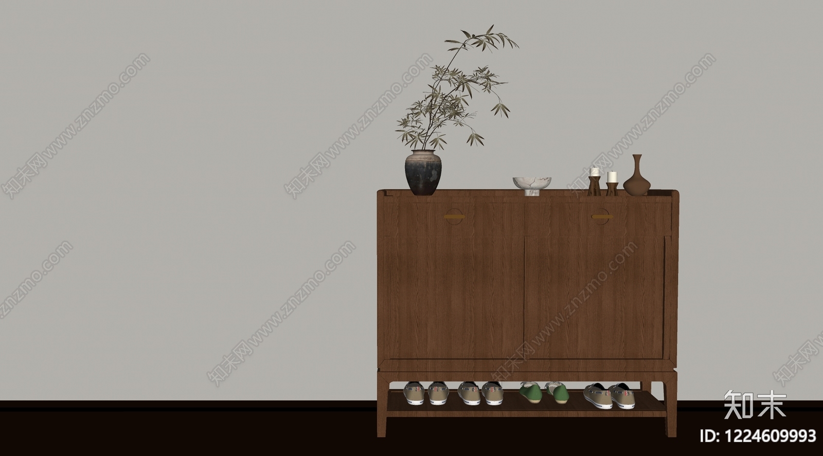 中古风鞋柜SU模型下载【ID:1224609993】