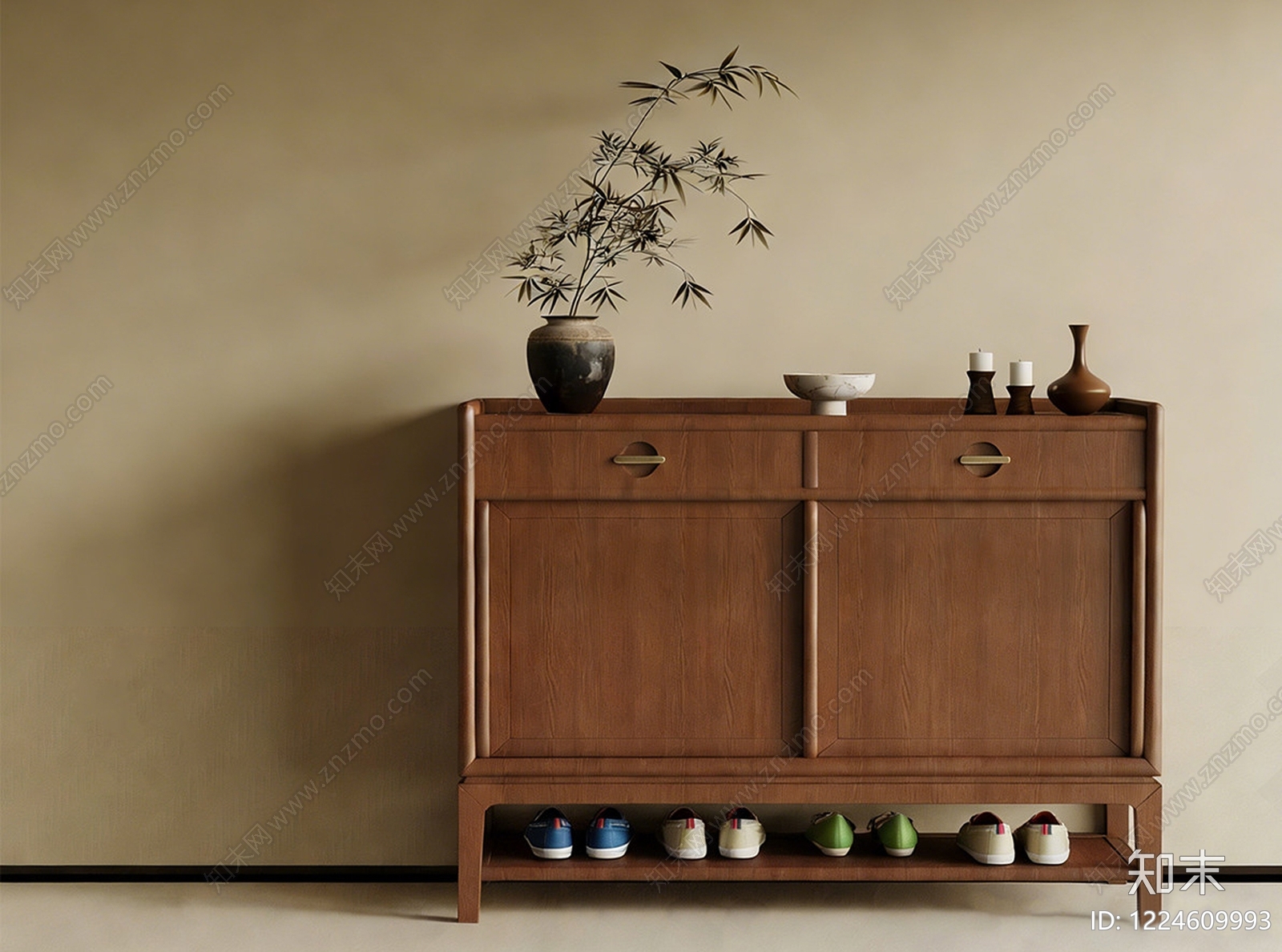 中古风鞋柜SU模型下载【ID:1224609993】