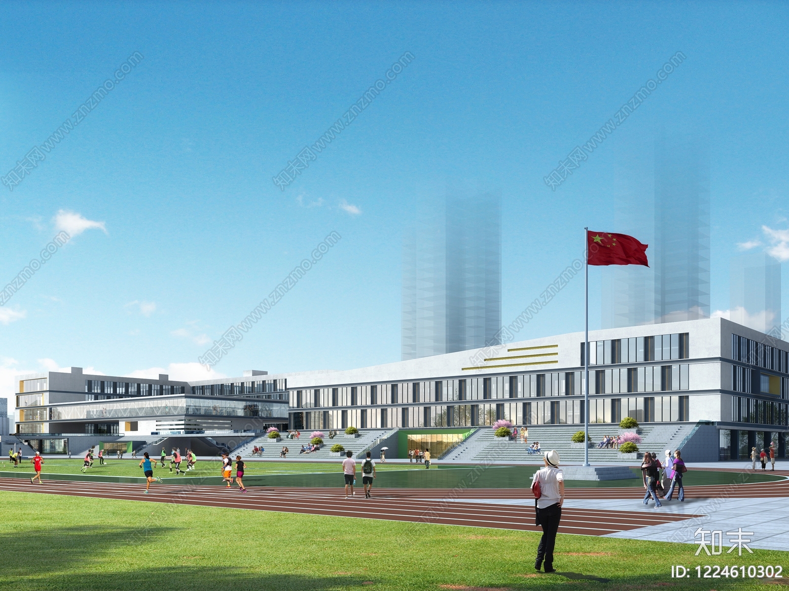 现代主义学校建筑SU模型下载【ID:1224610302】