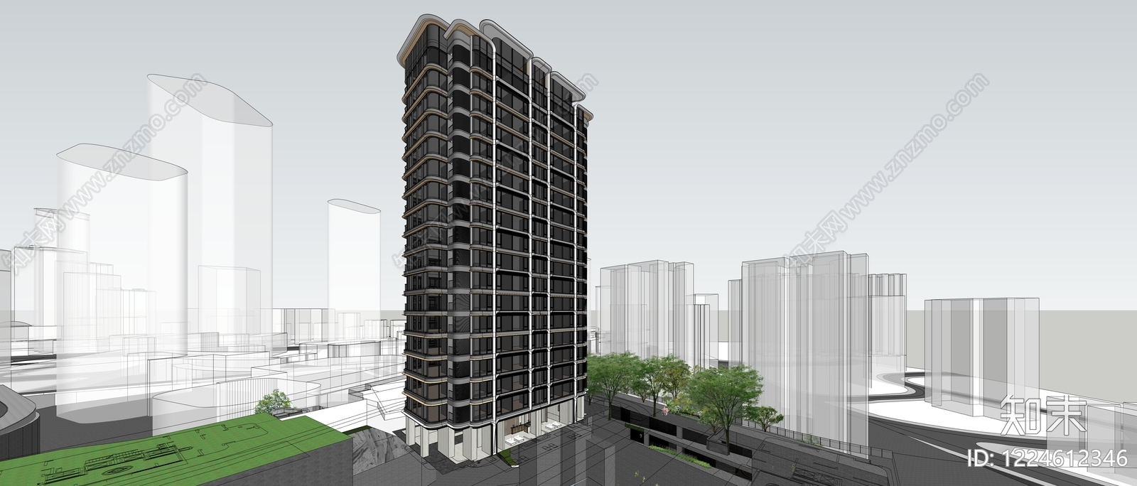 现代主义小高层住宅楼SU模型下载【ID:1224612346】