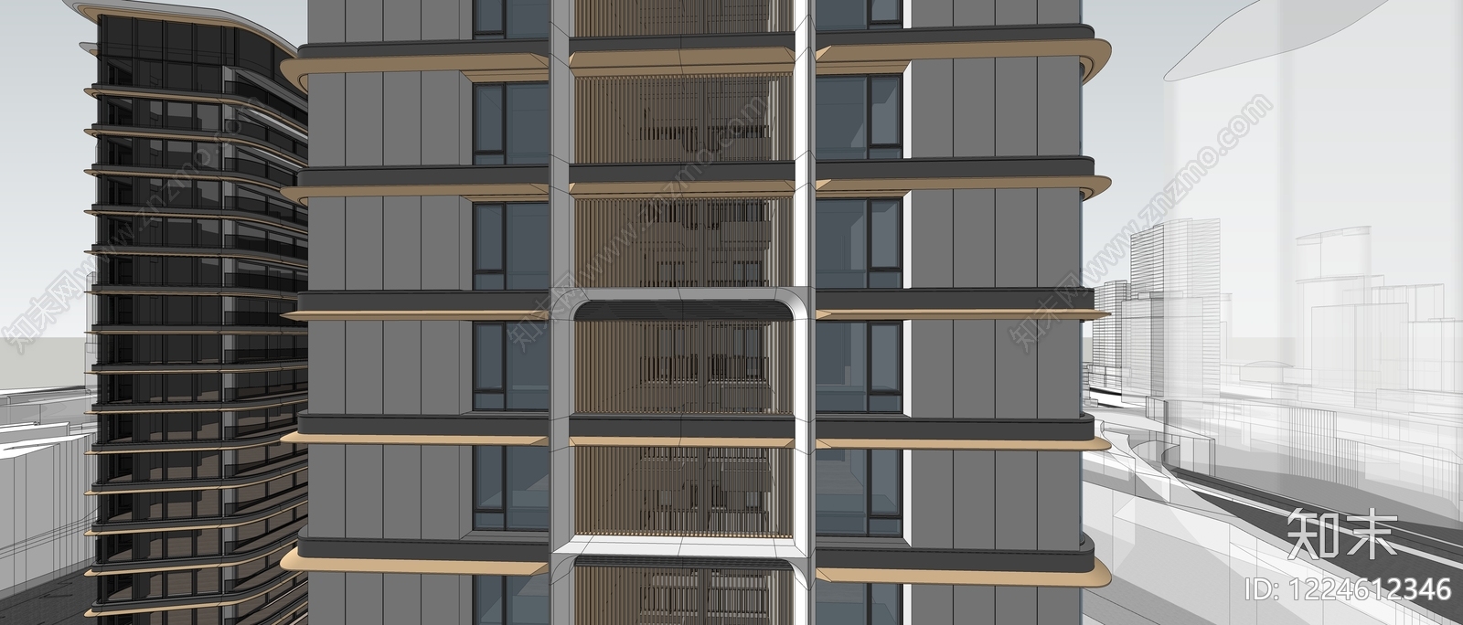 现代主义小高层住宅楼SU模型下载【ID:1224612346】