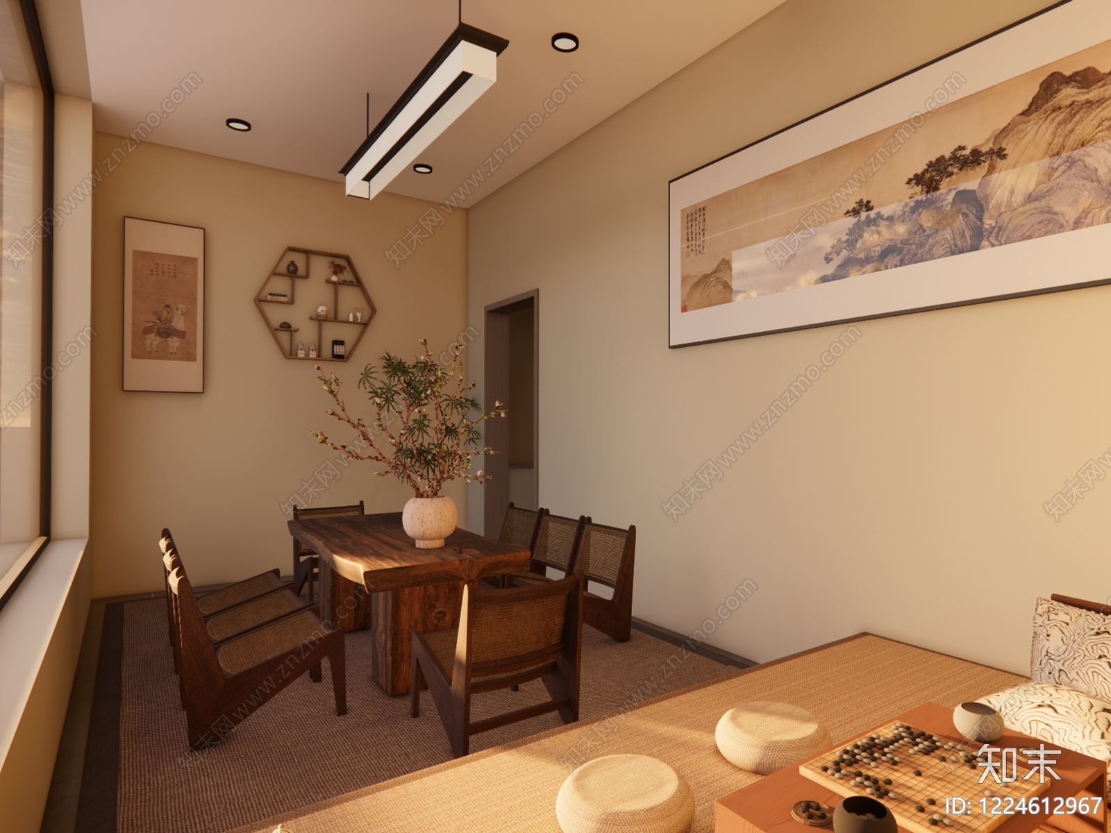 新中式茶室SU模型下载【ID:1224612967】