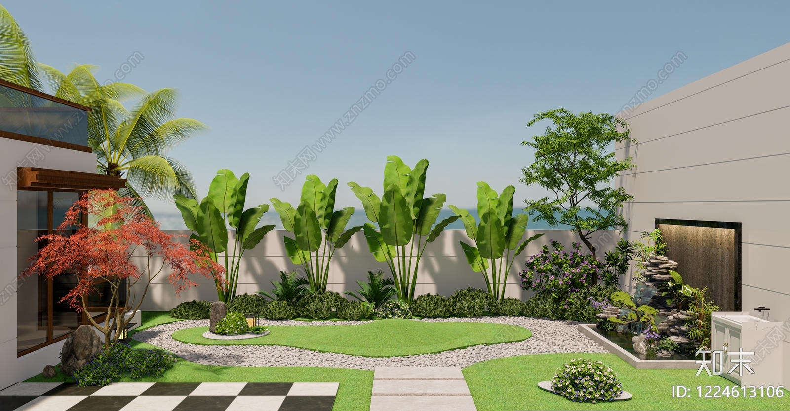 新中式景观别墅庭院SU模型下载【ID:1224613106】