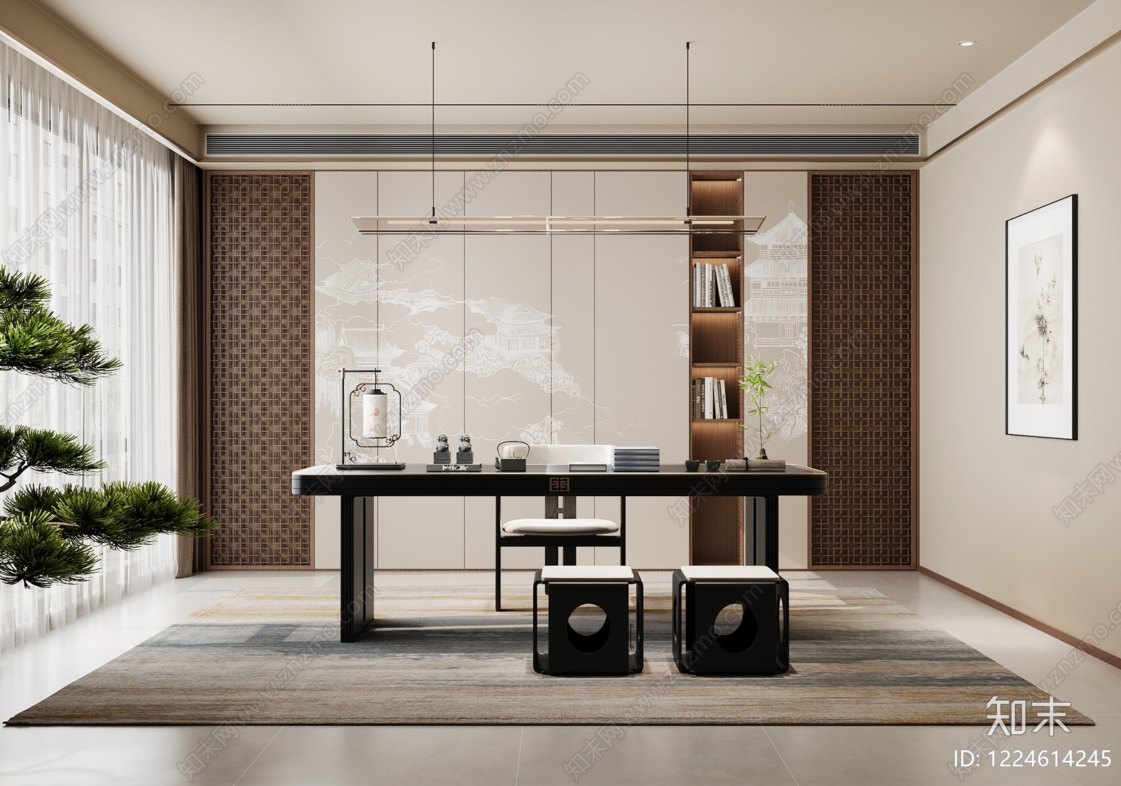 新中式茶室3D模型下载【ID:1224614245】