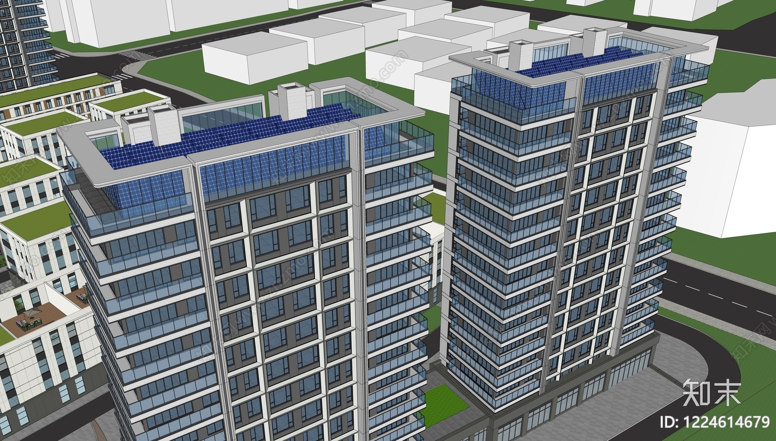 现代主义小高层住宅楼SU模型下载【ID:1224614679】