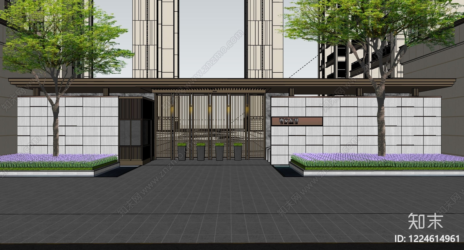 新中式景观入口大门SU模型下载【ID:1224614961】