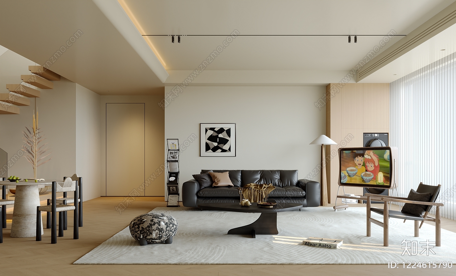 现代简约家居客厅SU模型下载【ID:1224615790】