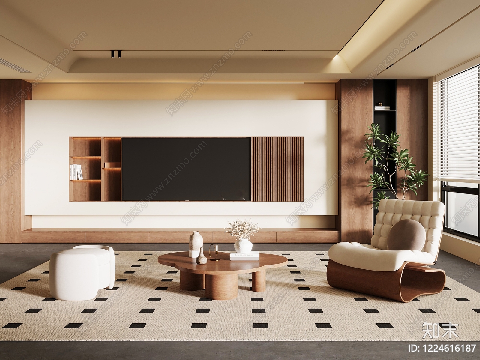 奶油风家居客厅3D模型下载【ID:1224616187】