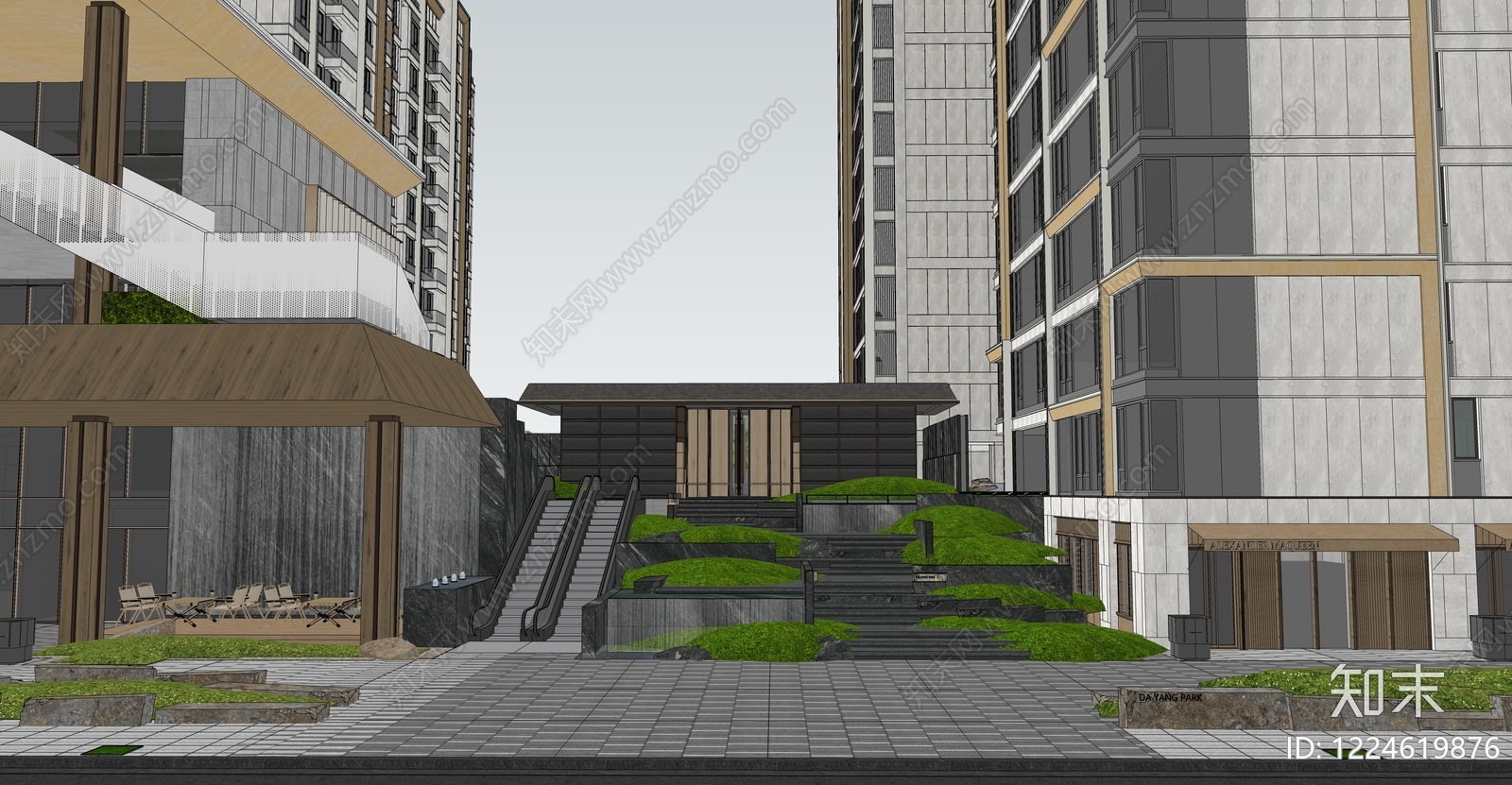 现代小区景观SU模型下载【ID:1224619876】