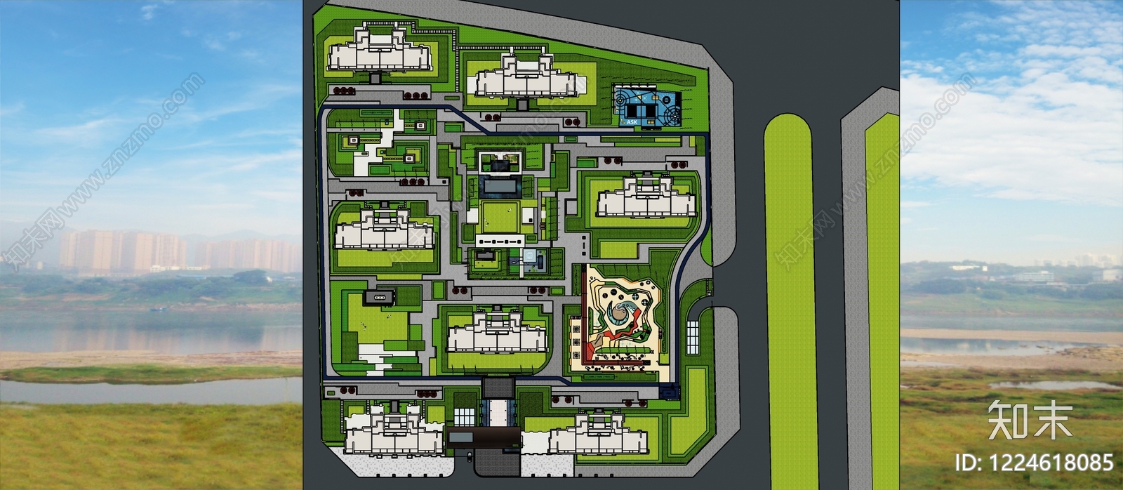 现代主义小区景观SU模型下载【ID:1224618085】