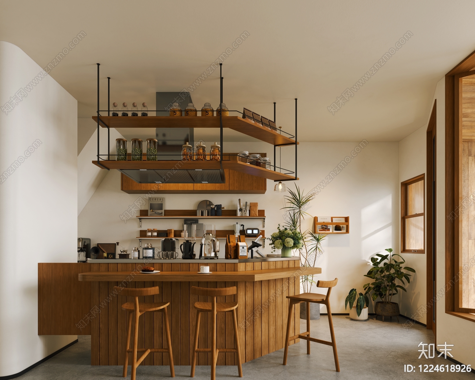 原木风咖啡厅3D模型下载【ID:1224618926】