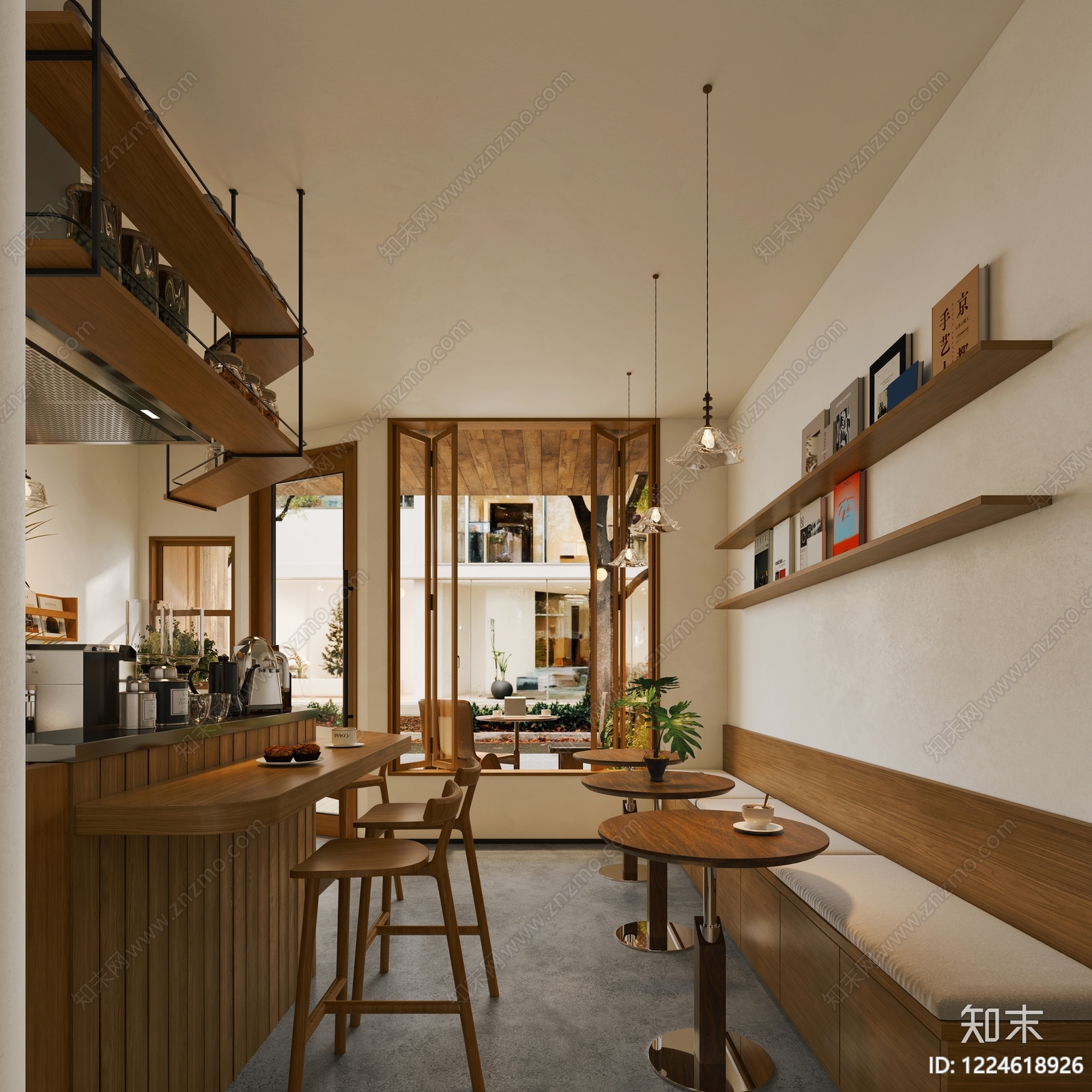 原木风咖啡厅3D模型下载【ID:1224618926】