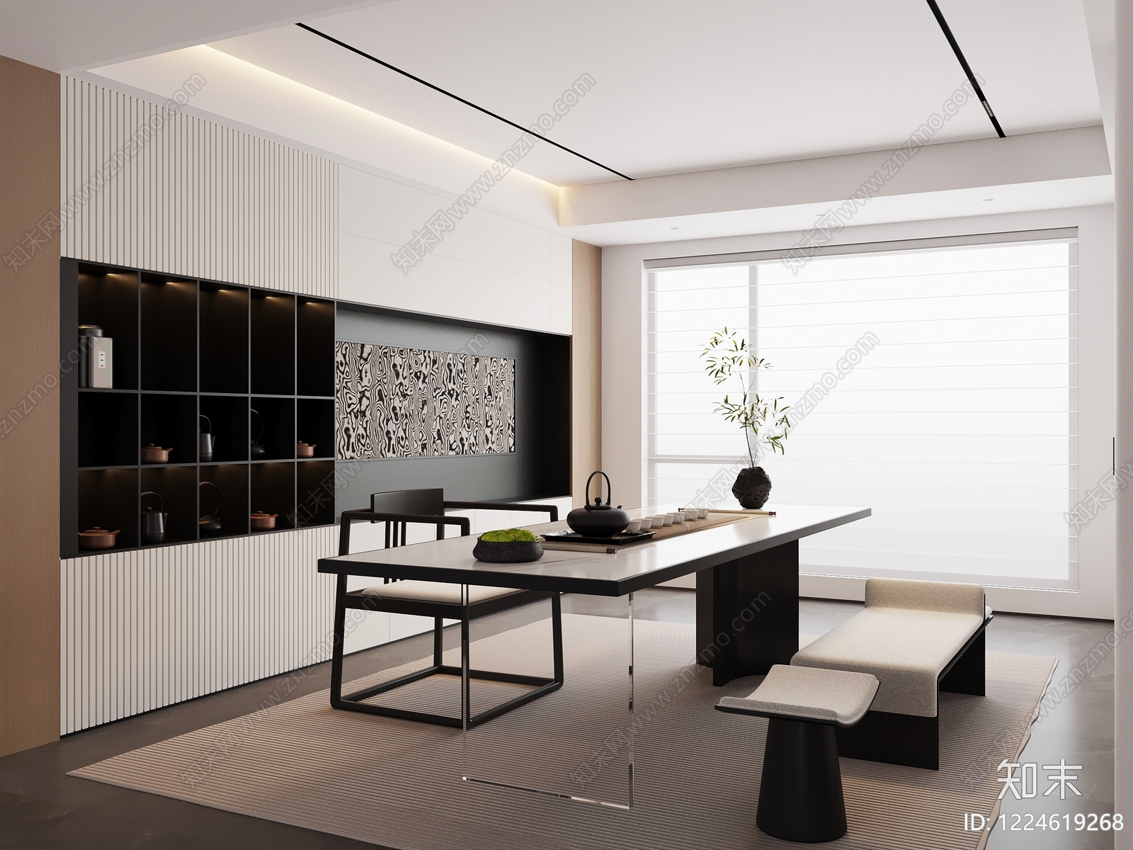 新中式茶室3D模型下载【ID:1224619268】
