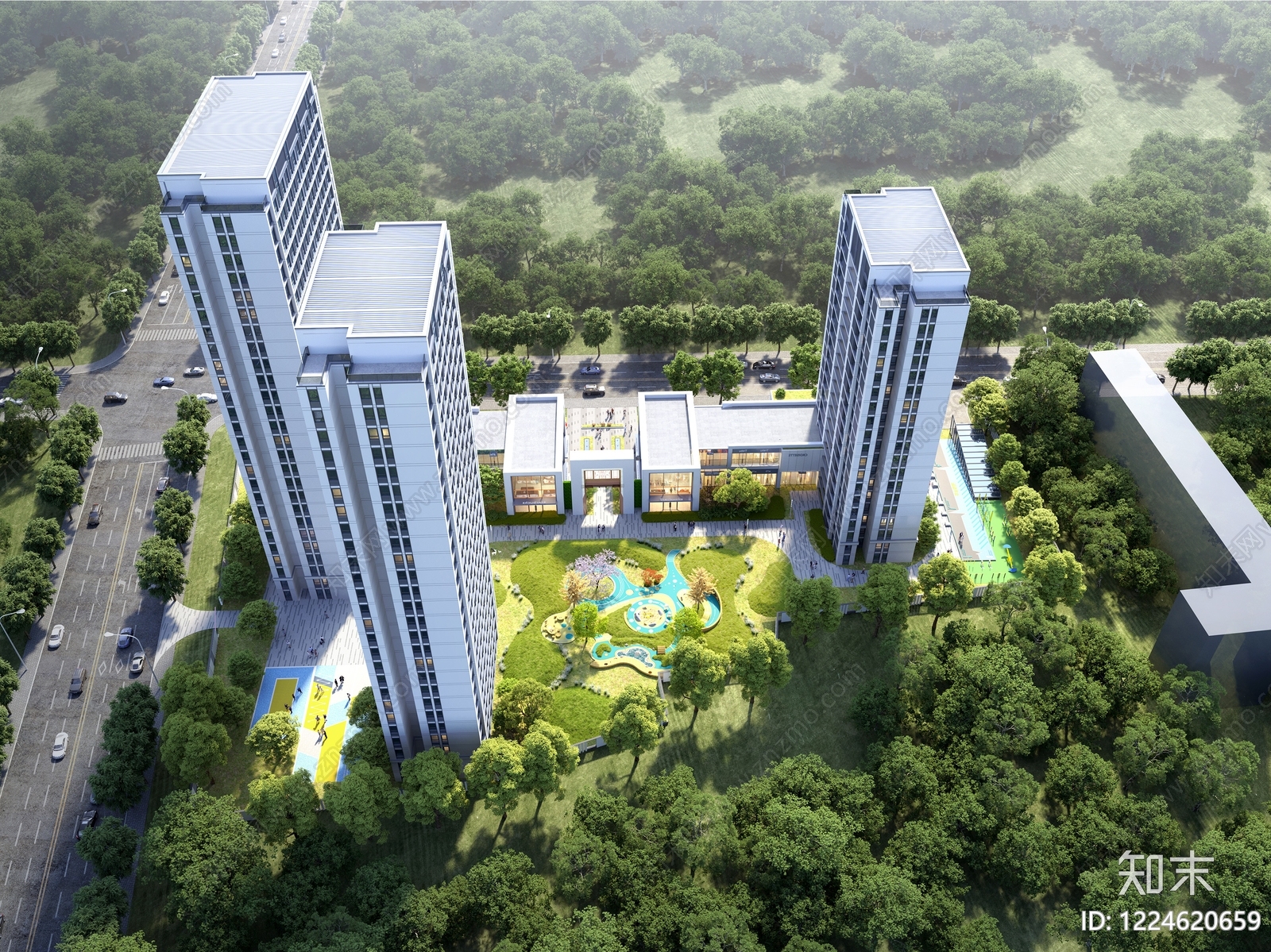 现代主义小高层住宅楼SU模型下载【ID:1224620659】