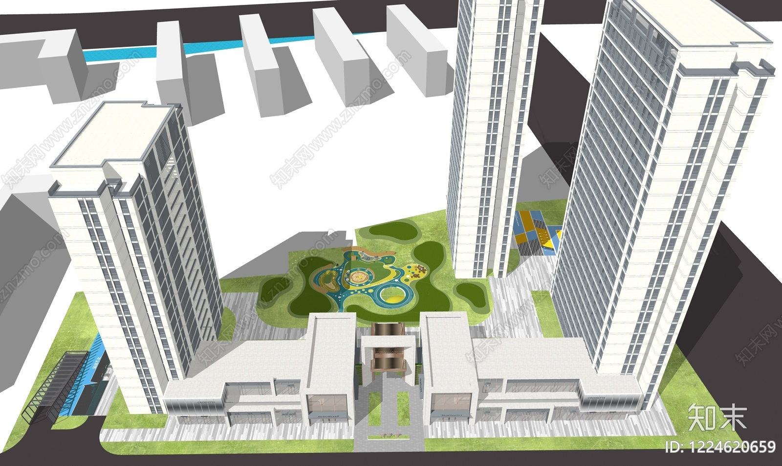 现代主义小高层住宅楼SU模型下载【ID:1224620659】