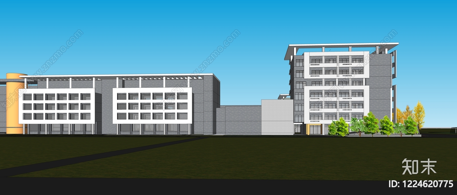 现代主义学校建筑SU模型下载【ID:1224620775】