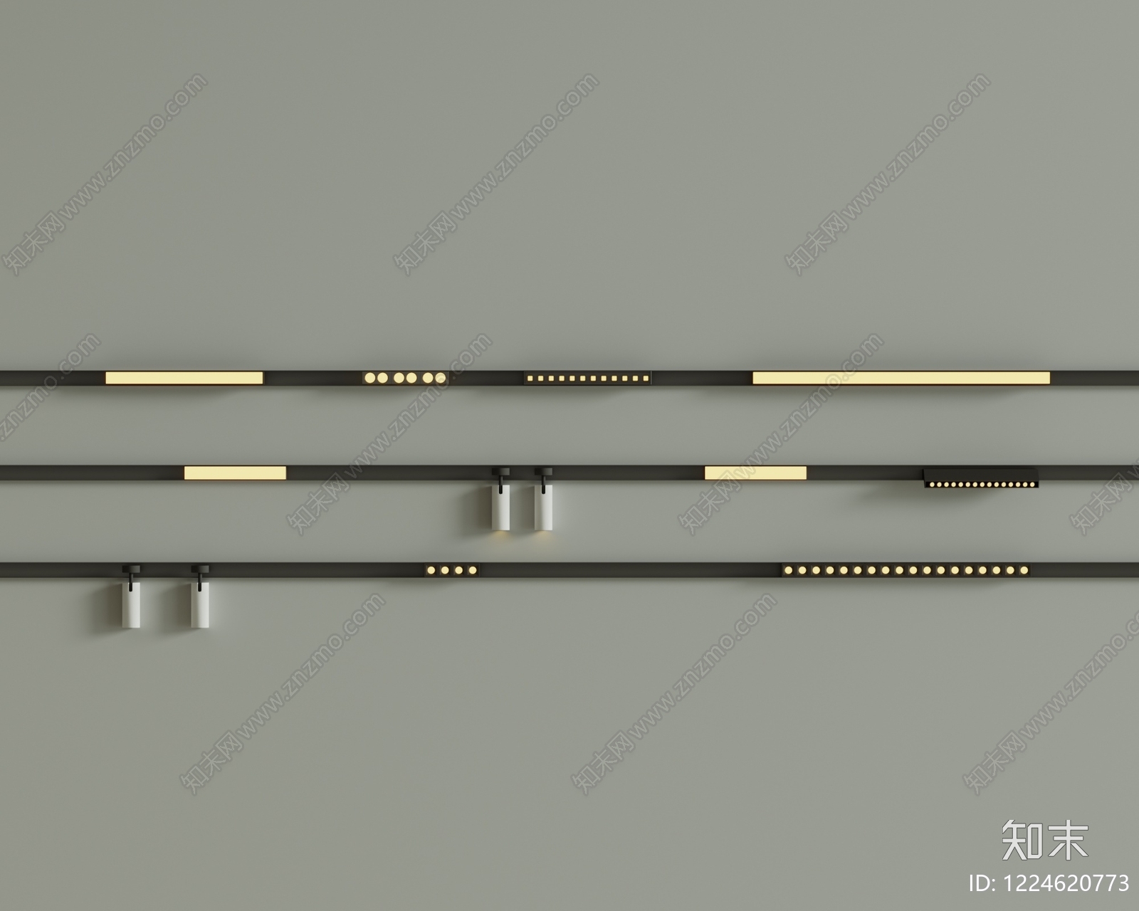 极简筒灯射灯组合3D模型下载【ID:1224620773】