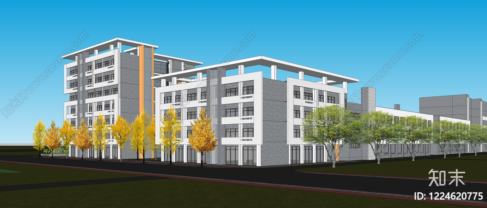 现代主义学校建筑SU模型下载【ID:1224620775】
