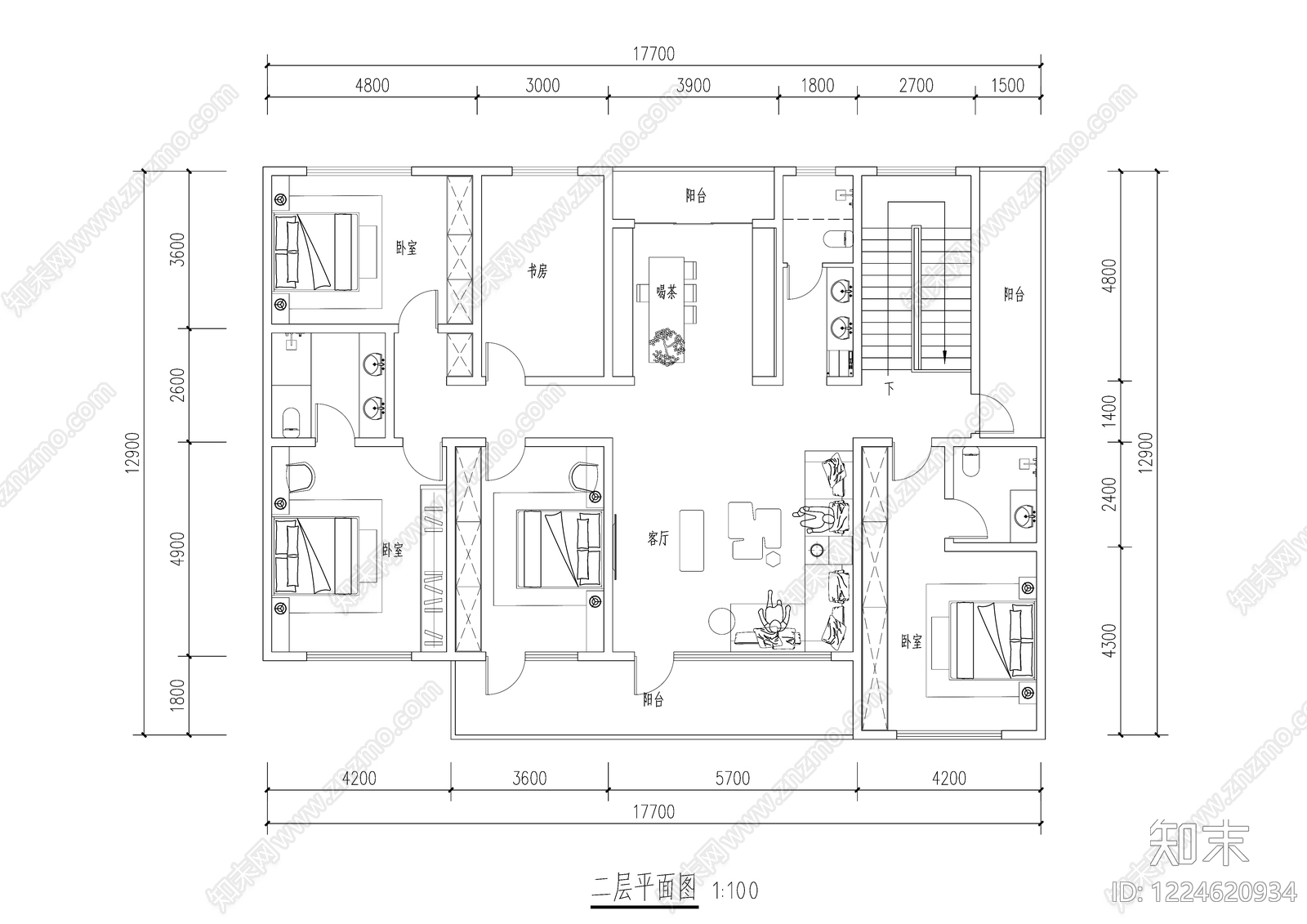 别墅建筑cad施工图下载【ID:1224620934】