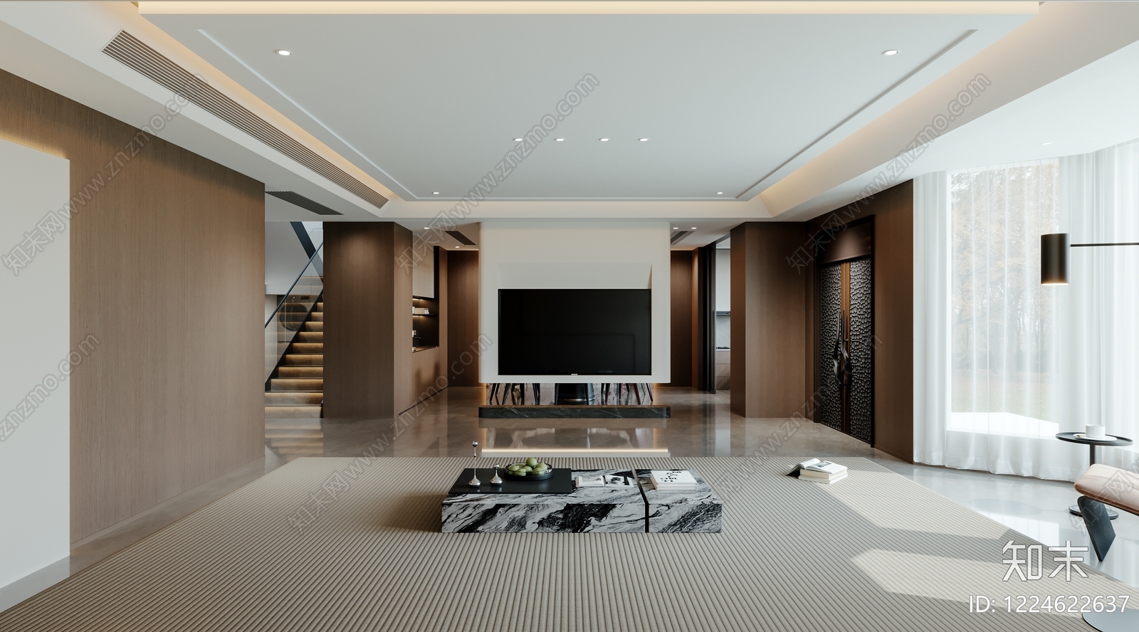 意式极简别墅客厅3D模型下载【ID:1224622637】