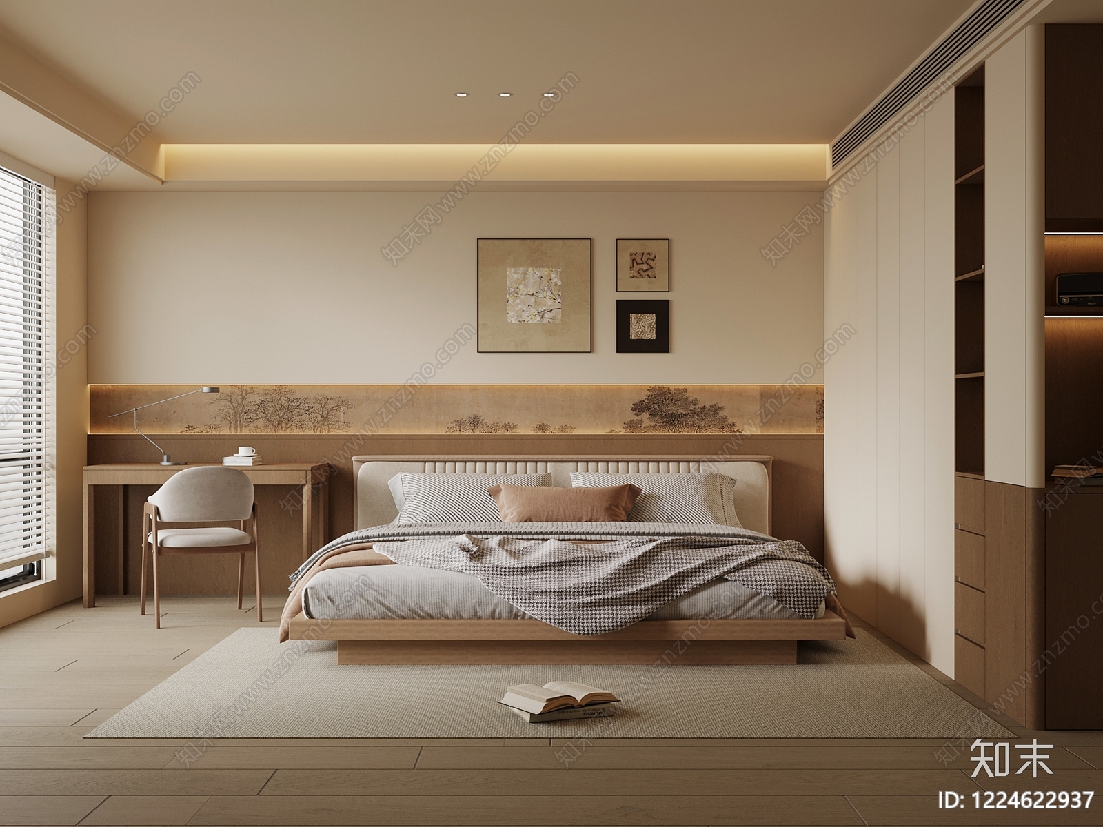 原木风宋式卧室3D模型下载【ID:1224622937】