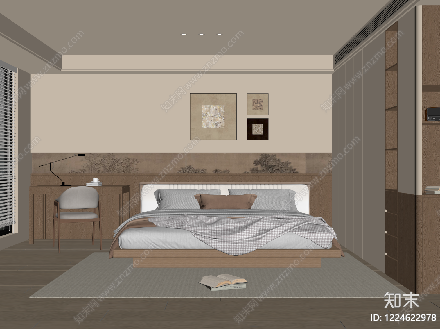 原木风家居卧室SU模型下载【ID:1224622978】