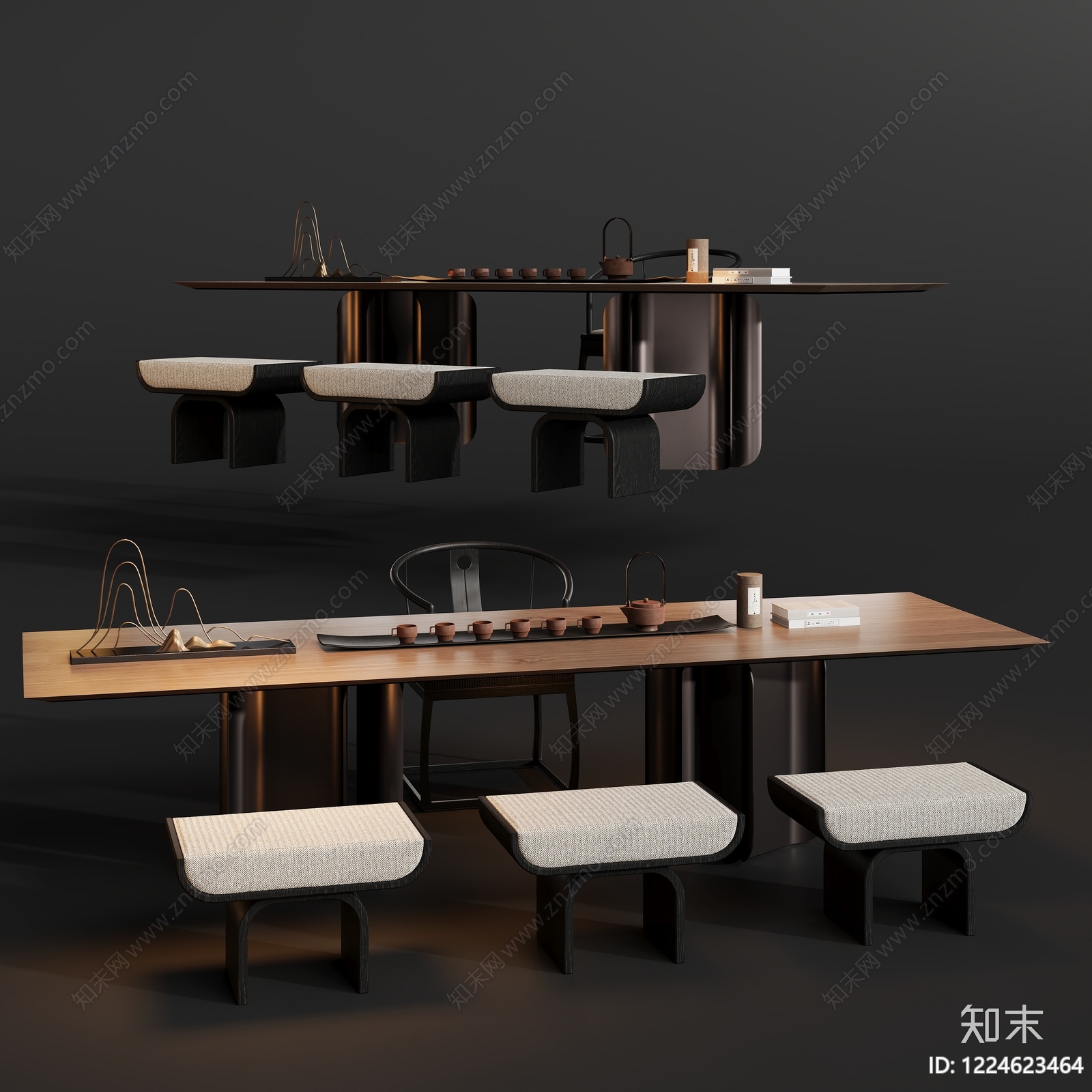 新中式茶桌椅SU模型下载【ID:1224623464】