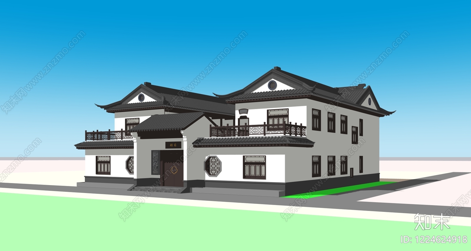 中式古建四合院SU模型下载【ID:1224624918】