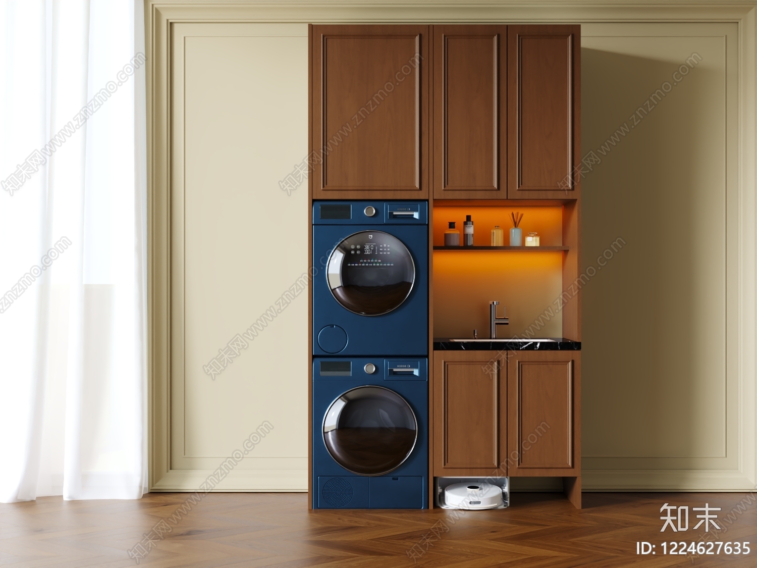 中古风洗衣机柜SU模型下载【ID:1224627635】