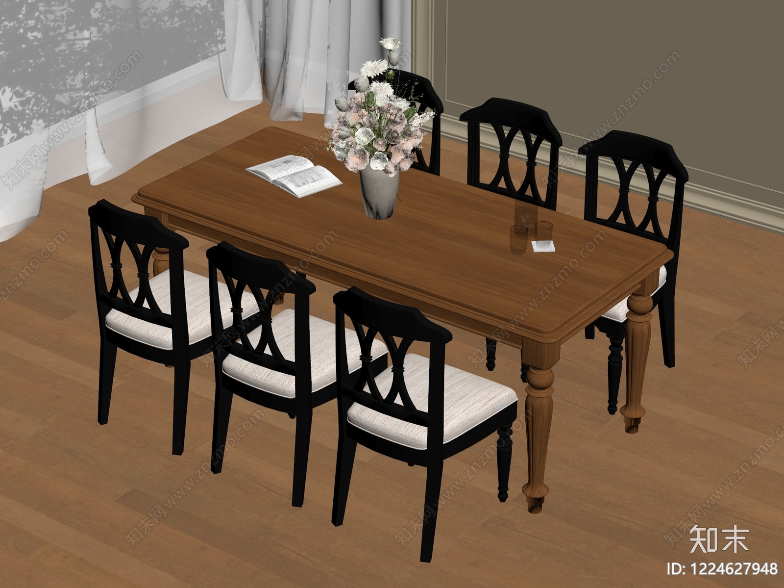美式餐桌椅3D模型下载【ID:1224627948】