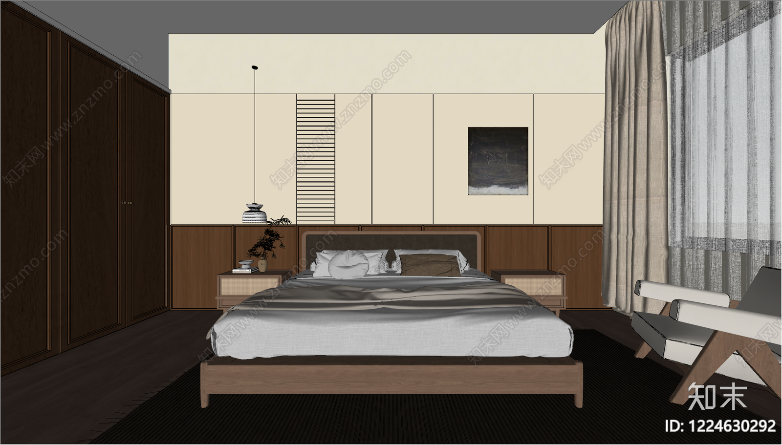 中古风家居卧室SU模型下载【ID:1224630292】