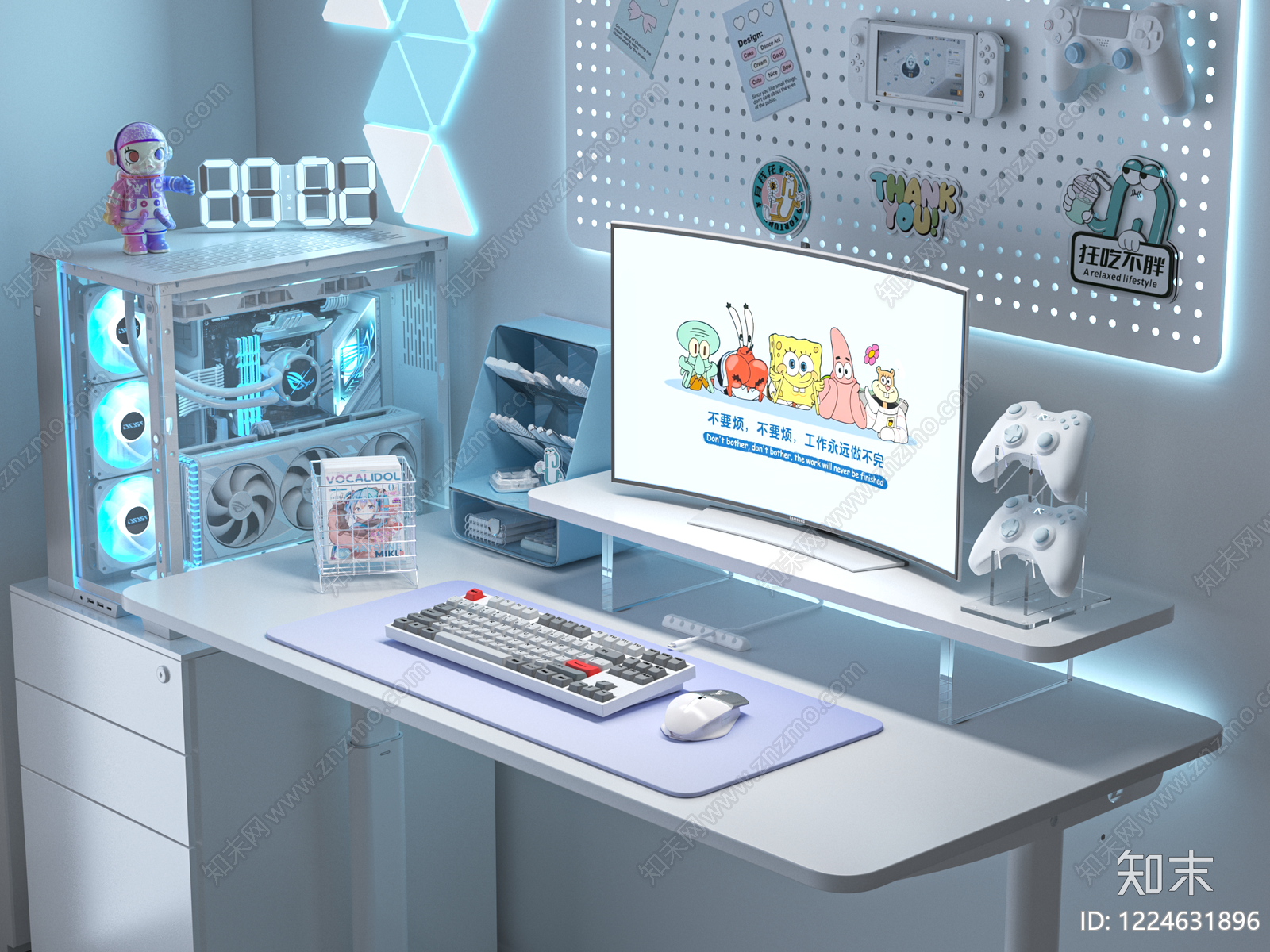 现代简约学习桌3D模型下载【ID:1224631896】