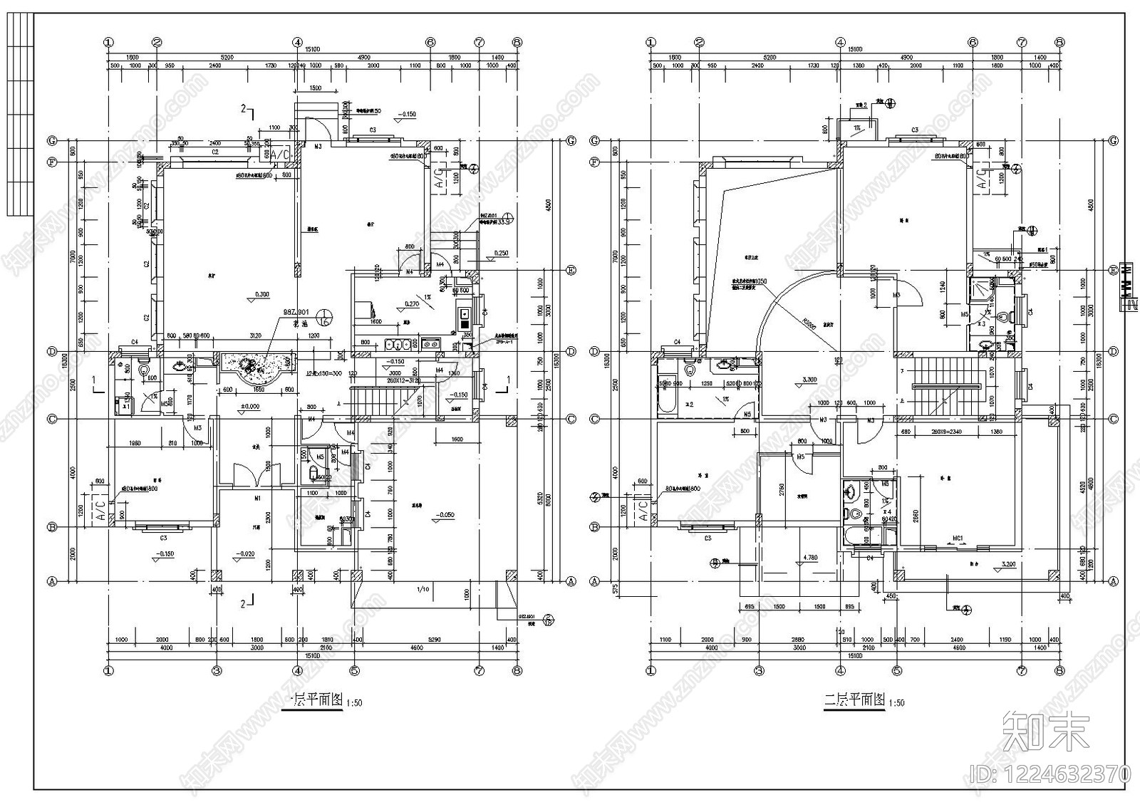 别墅建筑cad施工图下载【ID:1224632370】