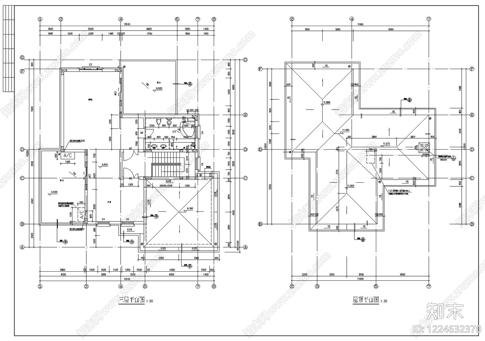 别墅建筑cad施工图下载【ID:1224632370】