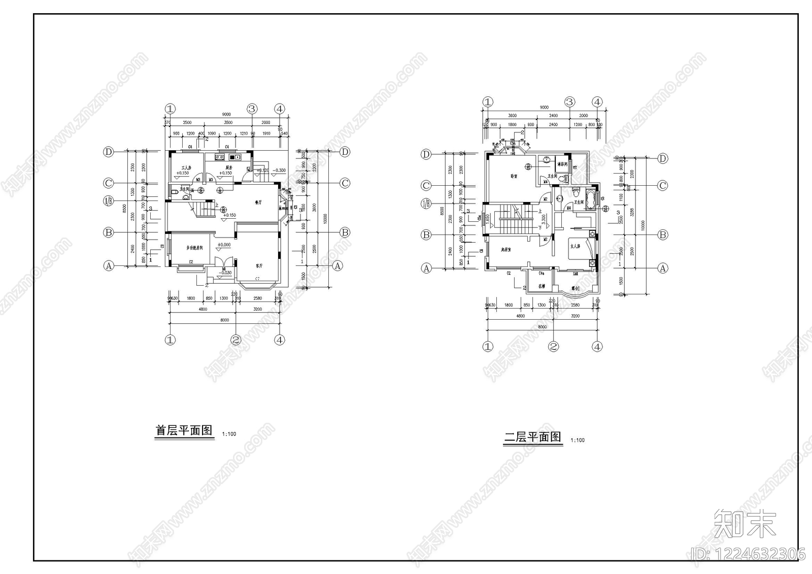 别墅建筑cad施工图下载【ID:1224632306】