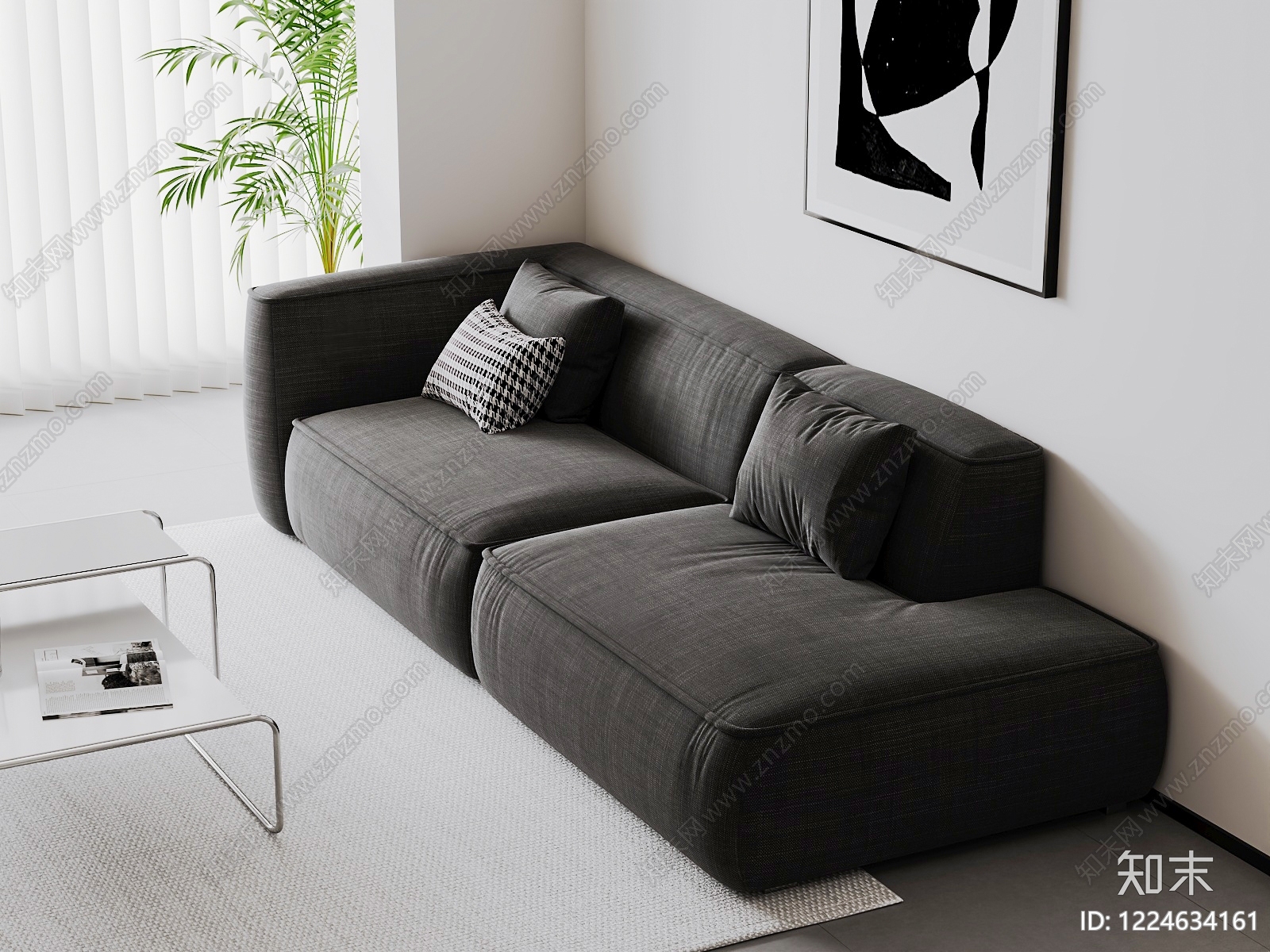 意式极简双人沙发3D模型下载【ID:1224634161】