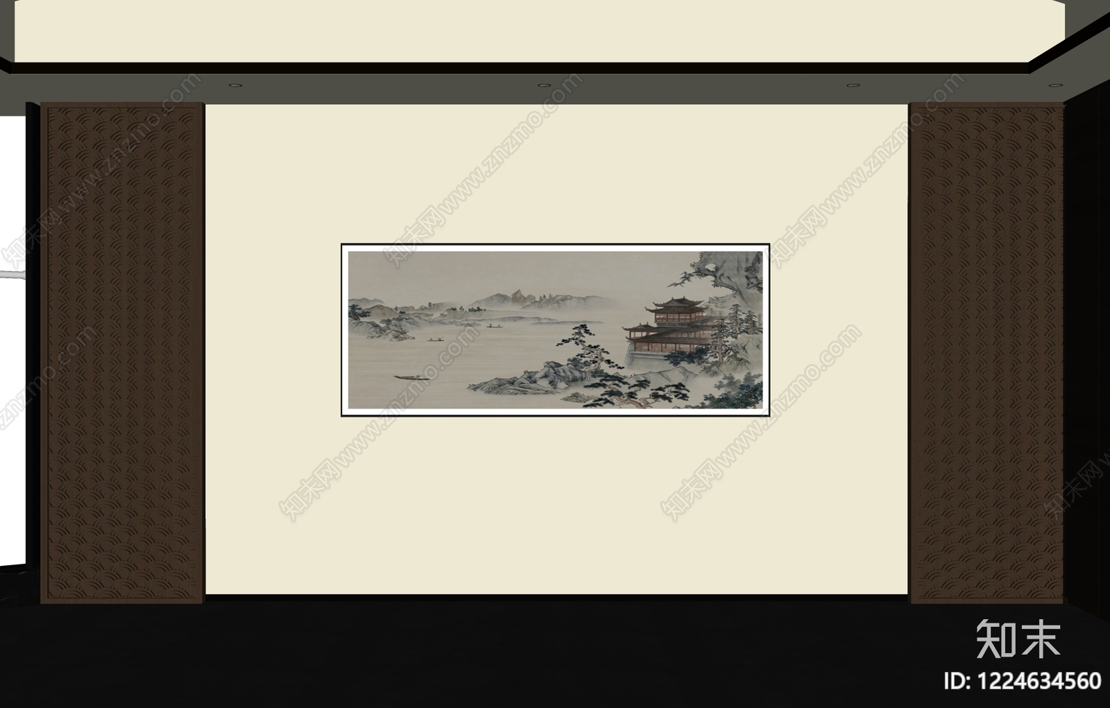 新中式背景墙SU模型下载【ID:1224634560】
