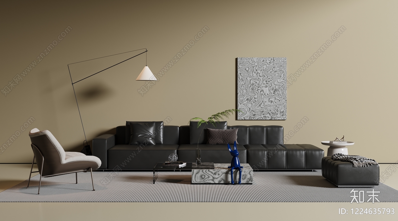 意式极简沙发组合3D模型下载【ID:1224635793】