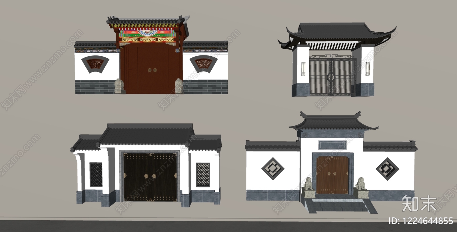 中式入口大门SU模型下载【ID:1224644855】