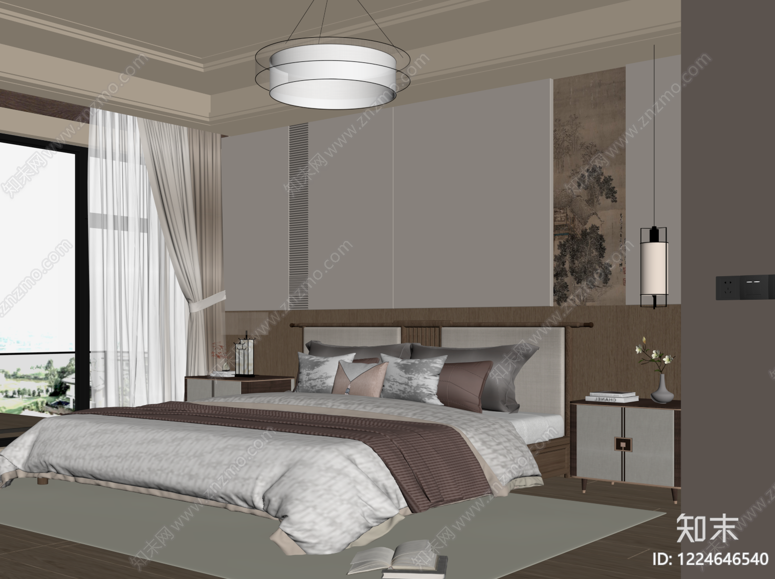 新中式家居卧室SU模型下载【ID:1224646540】