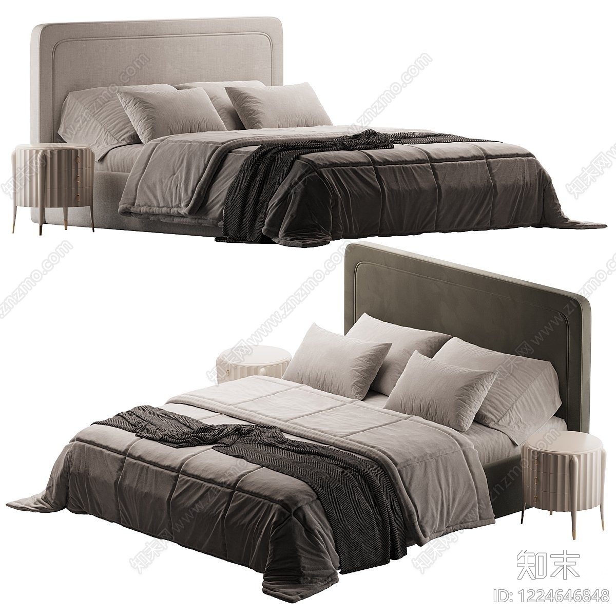 轻奢床品3D模型下载【ID:1224646848】