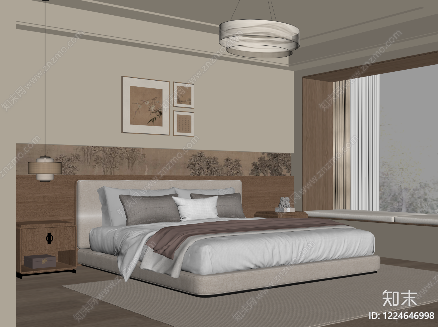 新中式家居卧室SU模型下载【ID:1224646998】
