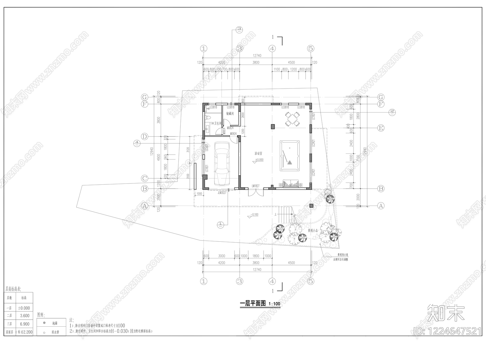 别墅建筑cad施工图下载【ID:1224647521】