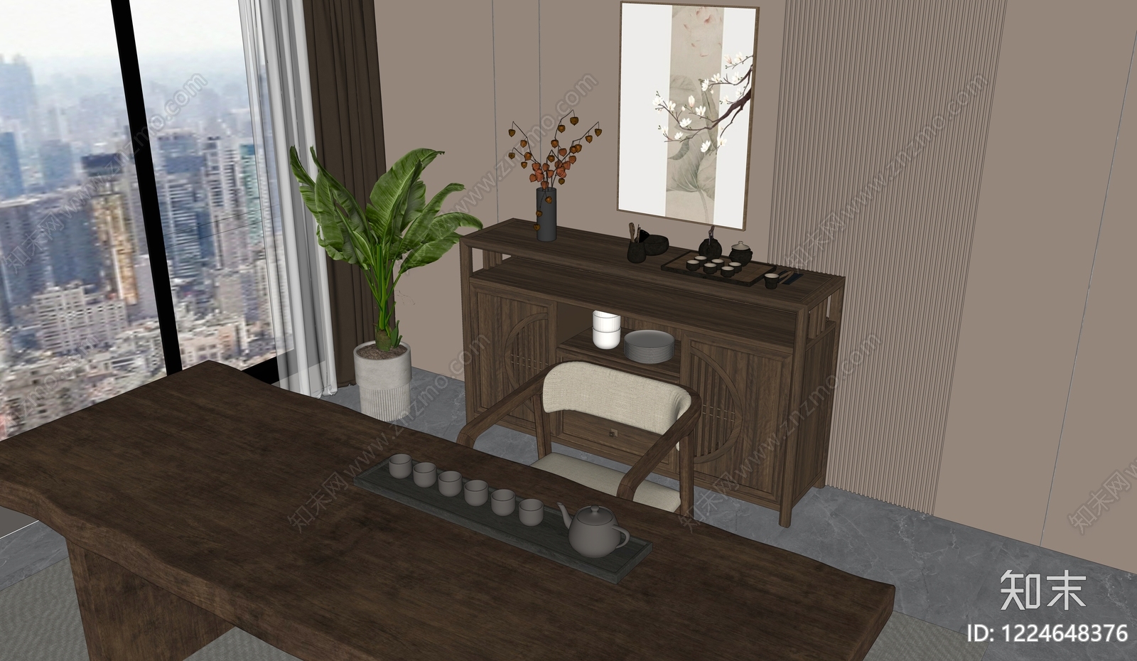 新中式茶室SU模型下载【ID:1224648376】
