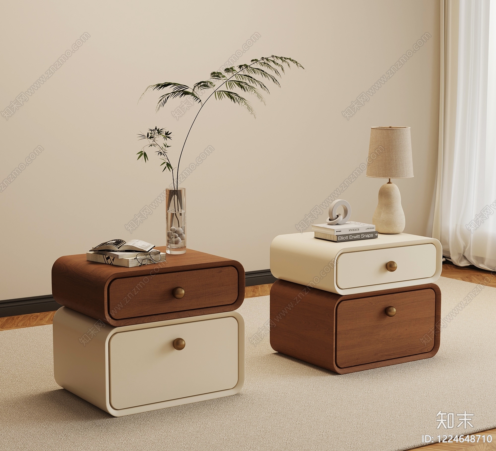 奶油风床头柜3D模型下载【ID:1224648710】