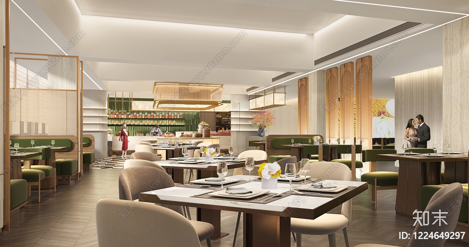 轻奢酒店餐厅3D模型下载【ID:1224649297】