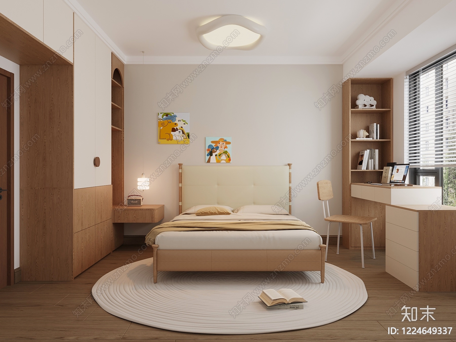 原木风通用儿童房3D模型下载【ID:1224649337】